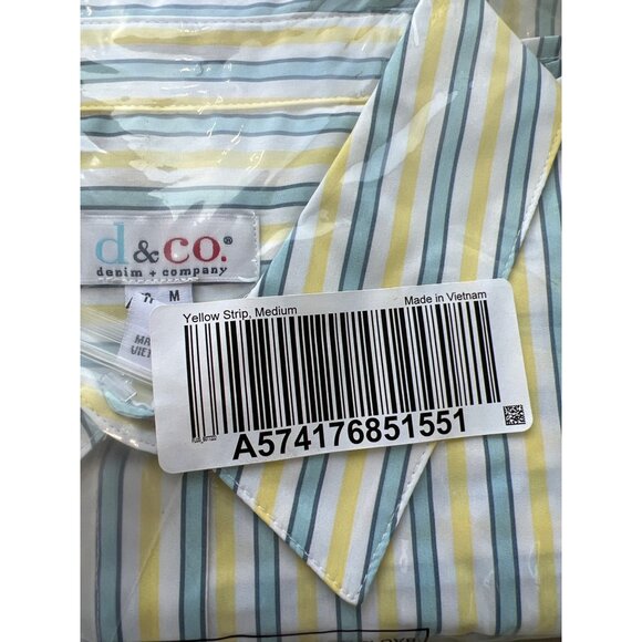 Denim and Company Printed Button Front Shirt Womens M Yellow Stripe Cotton Blend - Picture 4 of 7